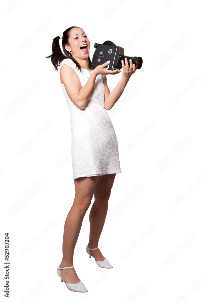 Retro woman with an old camera Retro woman with an old camera
