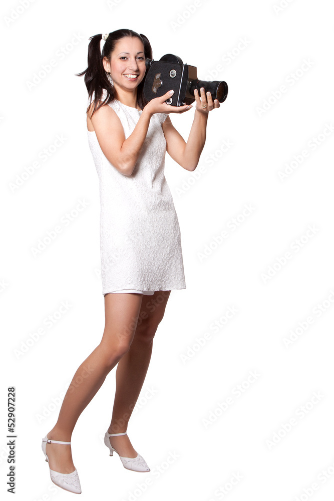 Retro woman with an old camera Retro woman with an old camera