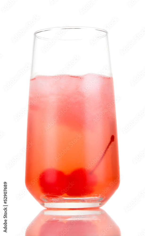 Two cherry cocktails with ice isolated on white Two cherry cocktails with ice isolated on white