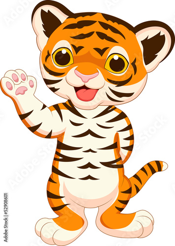 Fototapeta Naklejka Na Ścianę i Meble -  Cute baby tiger cartoon waving
