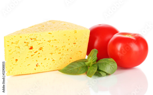 Cheese,basil and tomato isolated on white