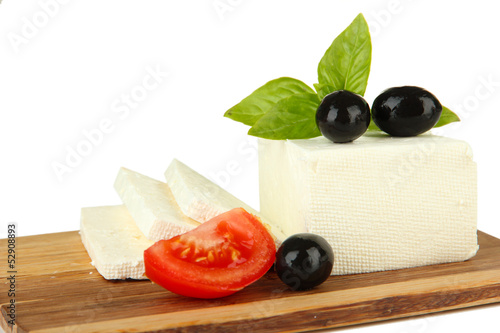 Sheep milk cheese with basil  and black olives, tomato