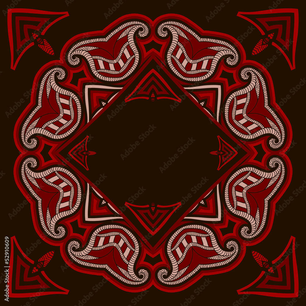 Patterned floor tile in oriental style  in red and black colors