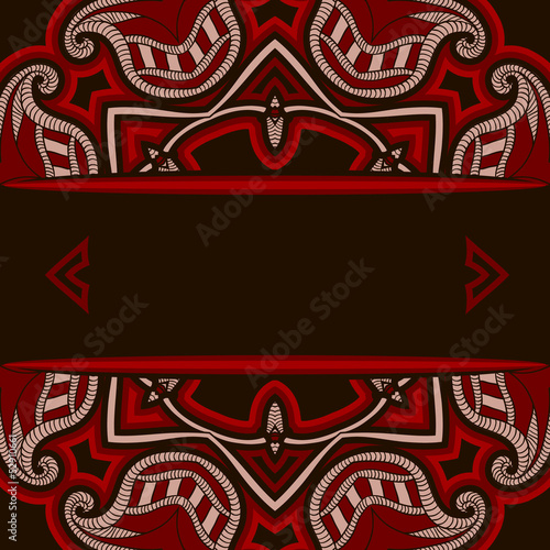 Greeting card with oriental pattern in red and black colors