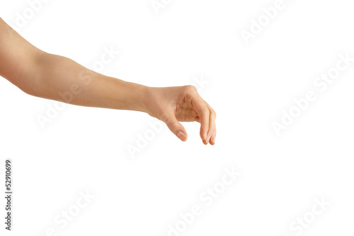 mpty woman hand on a white background