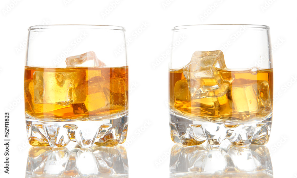 Brandy glasses with ice isolated on white Brandy glasses with ice isolated on white