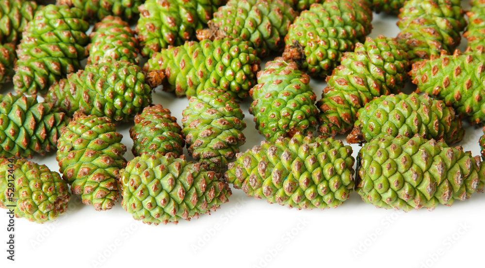 Green pine cones isolated on white Green pine cones isolated on white