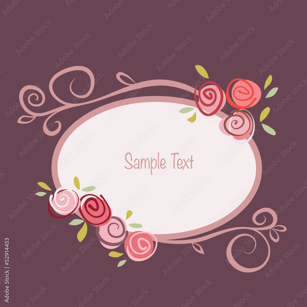 Gift card with roses flowers and ornated frame