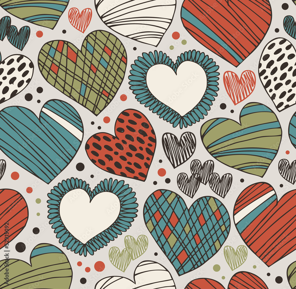 Seamless ornate pattern with hearts.
