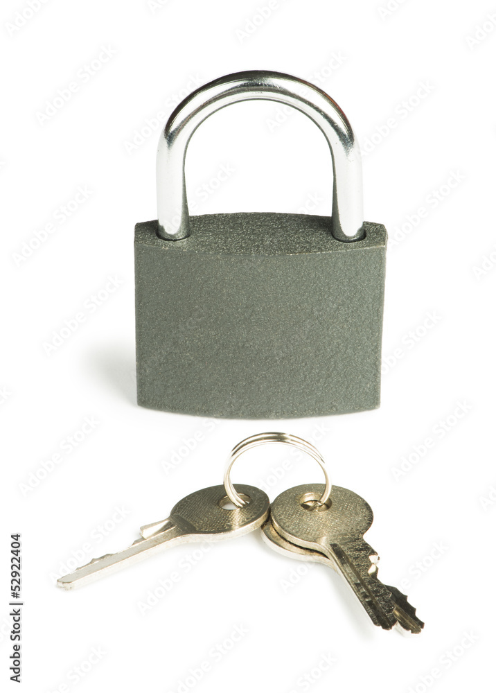Grey padlock and keys Grey padlock and keys