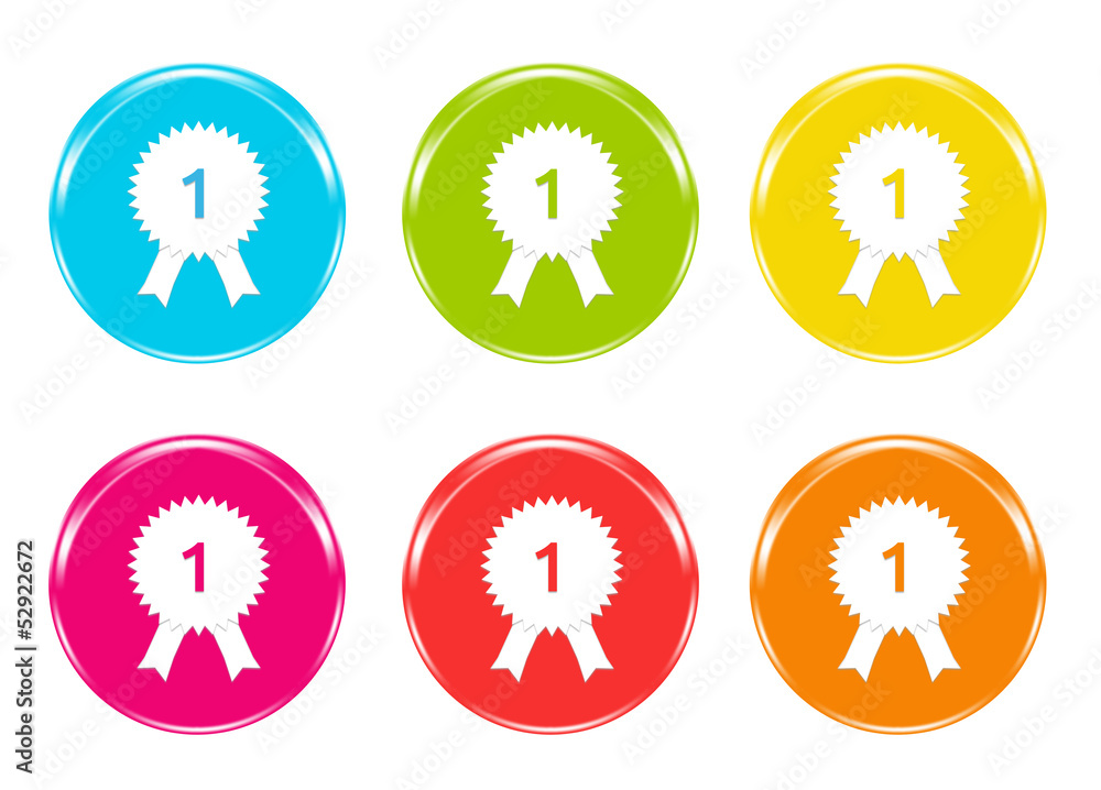 Iconos de colores símbolo de premio, reconocimiento o número 1 Stock ...