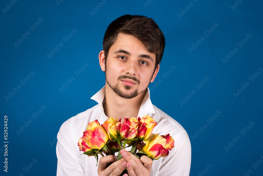 Man with bouquet of red roses Man with bouquet of red roses