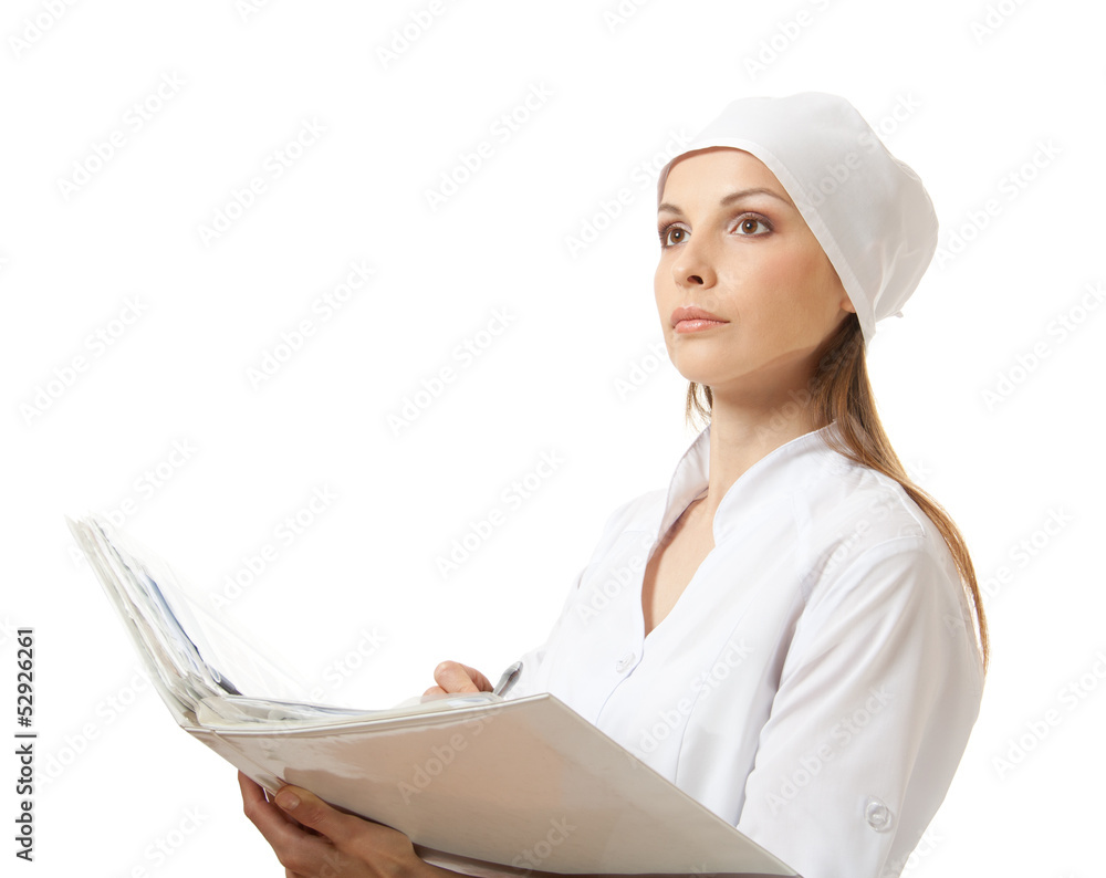 woman doctor or nurse with folder, isolated on white background woman doctor or nurse with folder, isolated on white background