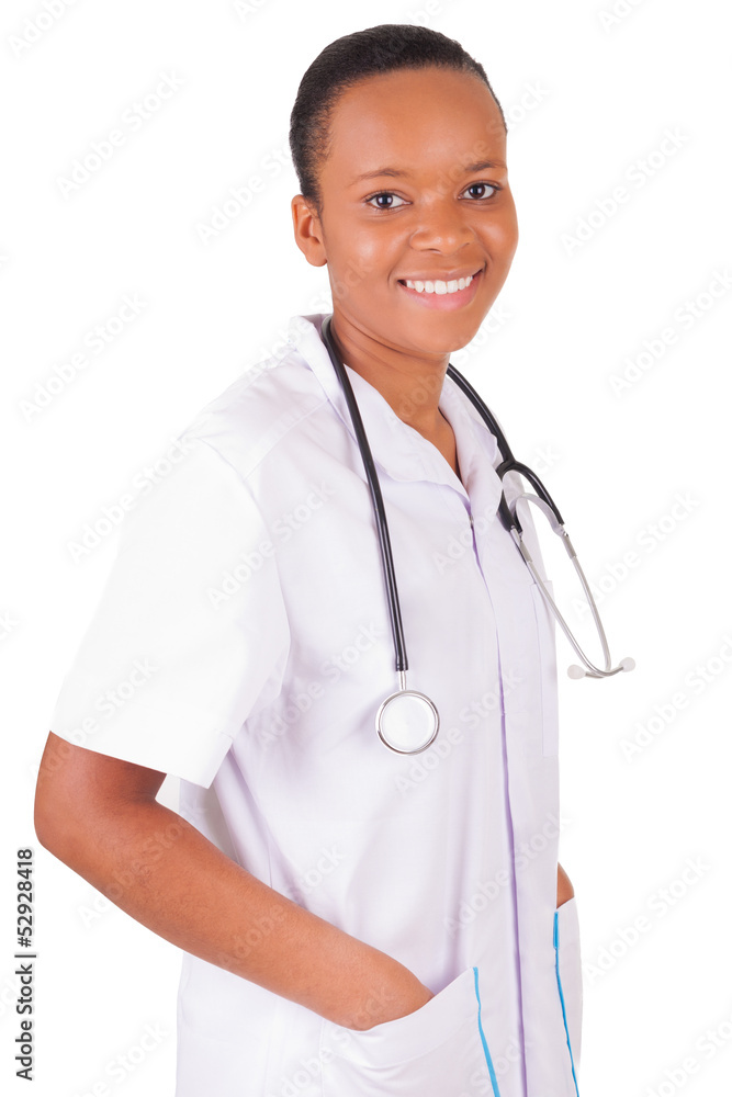 African american woman doctor a over white background African american woman doctor a over white background