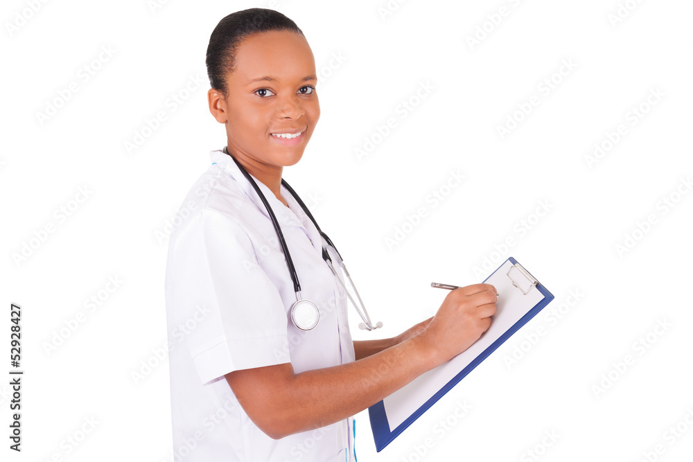 African american woman doctor a over white background African american woman doctor a over white background