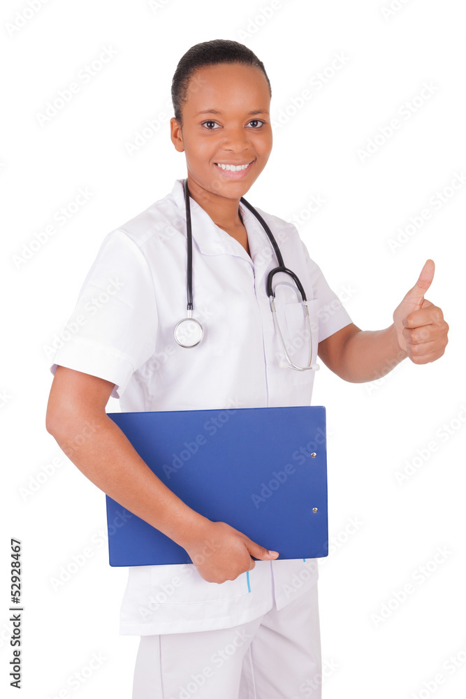 African american woman doctor a over white background African american woman doctor a over white background