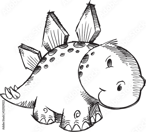 Cute Sketch Doodle Stegosaurus Dinosaur Vector Illustration