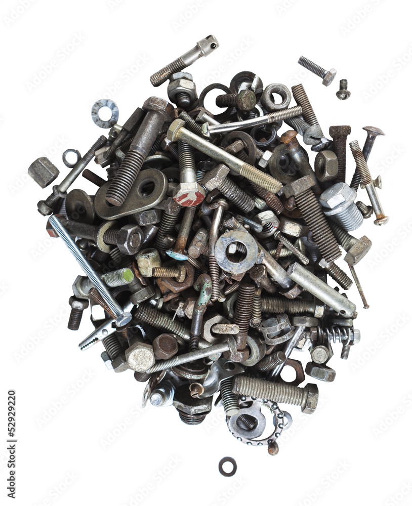 different bolts and nuts isolated on white background different bolts and nuts isolated on white background