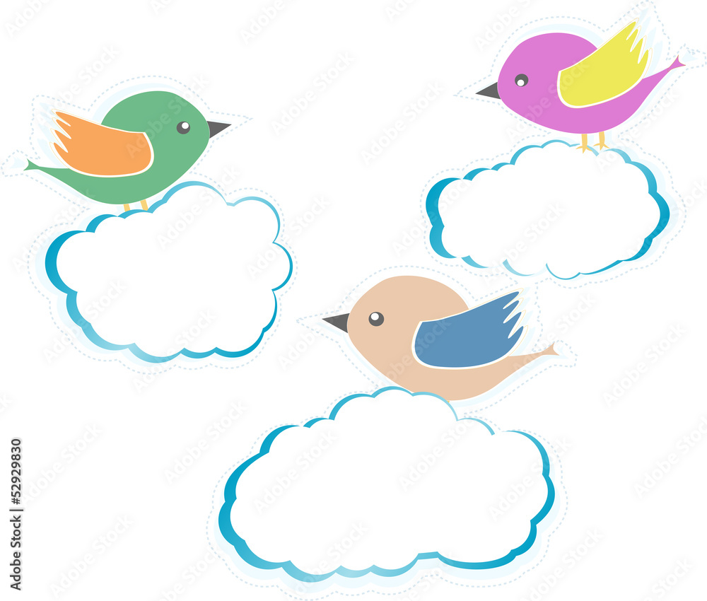 Birds On Clouds isolated on white Birds On Clouds isolated on white
