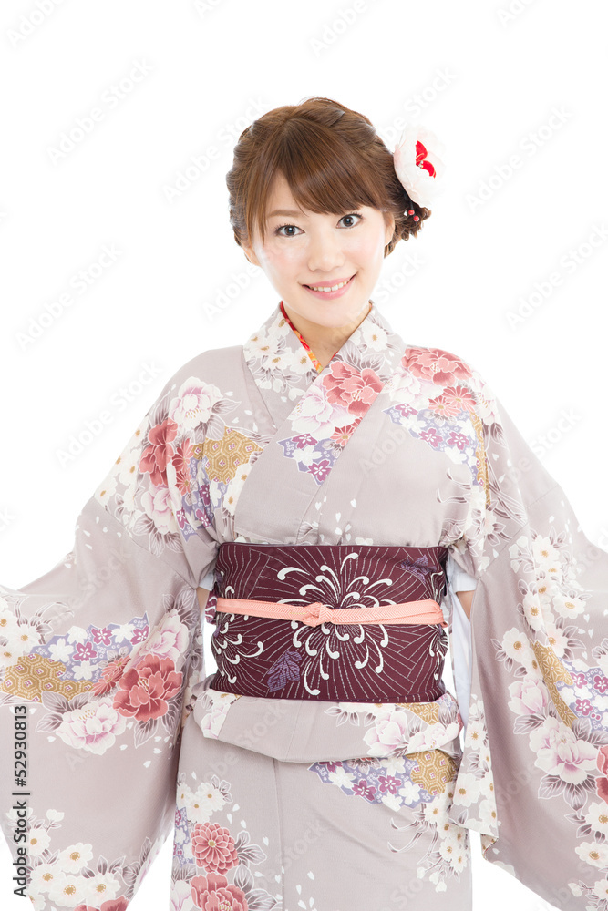 Beautiful japanese kimono woman isolated on white background