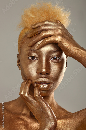 Stunning African Amercian Woman Painted With Gold