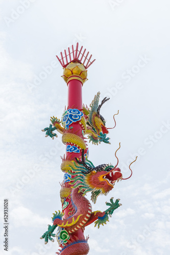 two chinese dragons in the blue sky