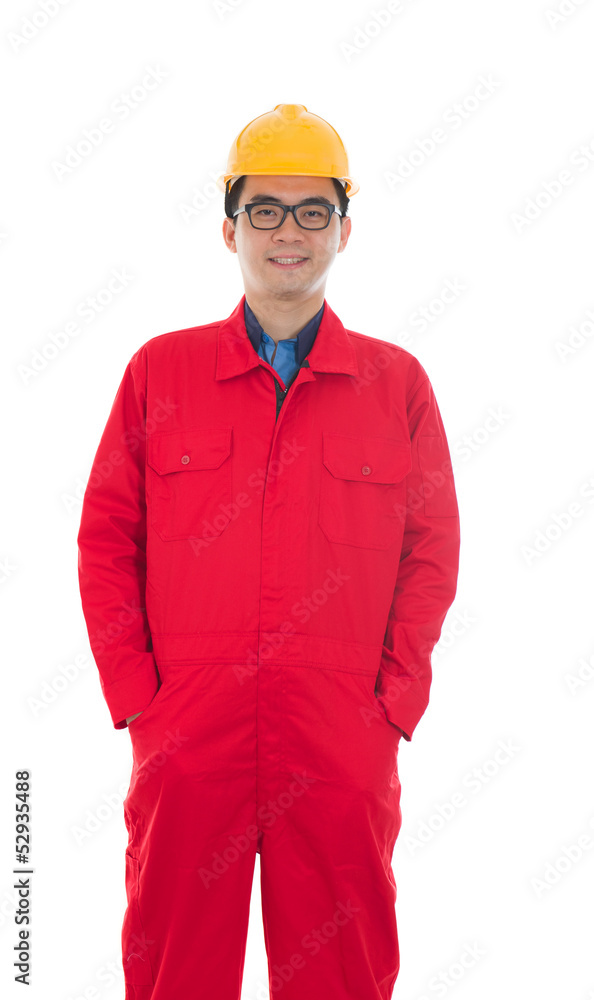 asian chinese male in safety heavy suit and isolated white backg asian chinese male in safety heavy suit and isolated white backg
