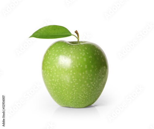 Green apple with leaf