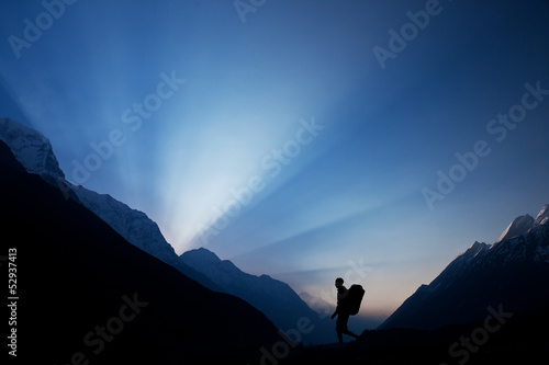 Hiker on sunrise