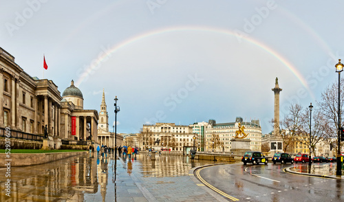 rainbow over Trafalgar Square in London, UK
