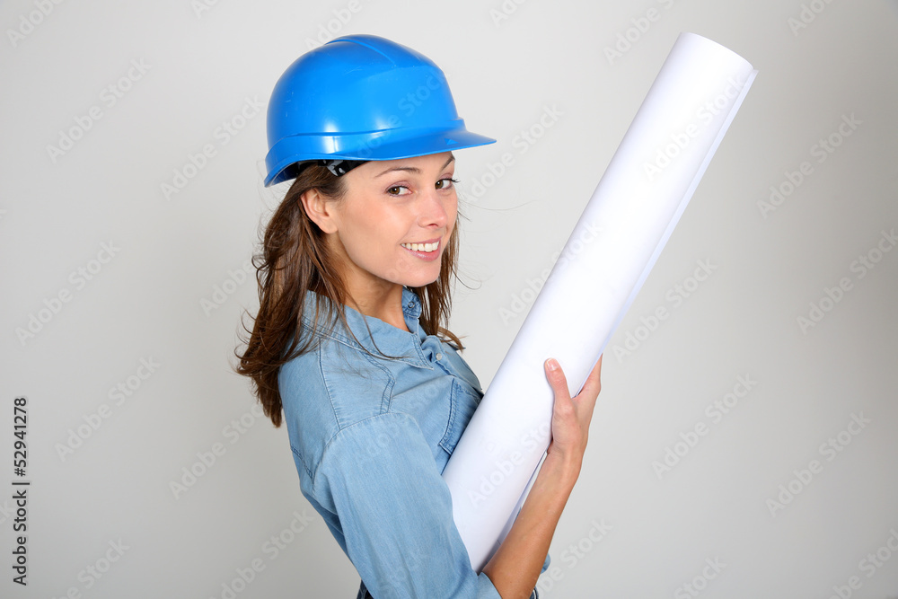 Smiling student girl in architecture Smiling student girl in architecture