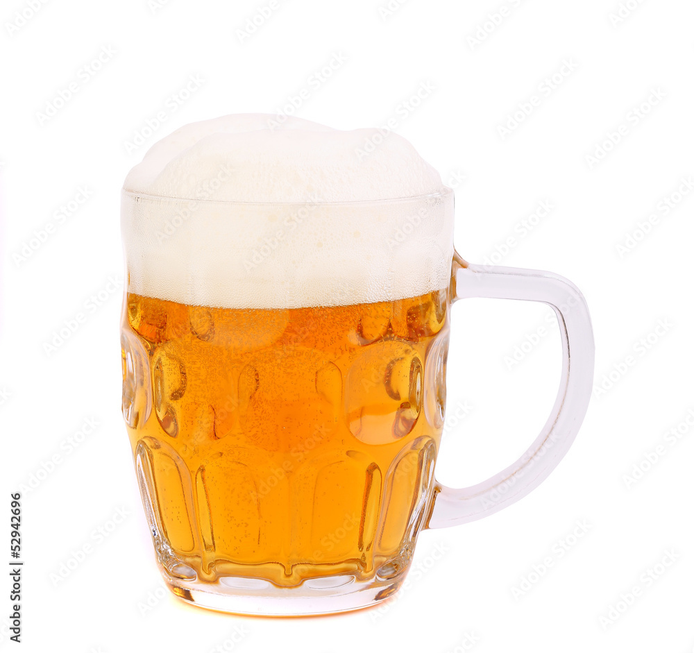 mug of beer with froth isolated on white mug of beer with froth isolated on white
