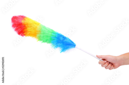 Soft colorful duster with plastic handle
