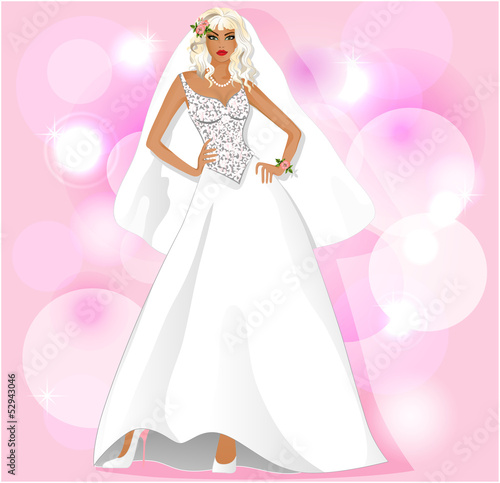 bride on romantic pink background