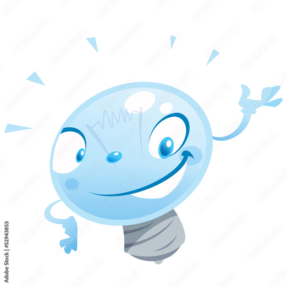 Obraz premium A happy cartoon bulb character presenting