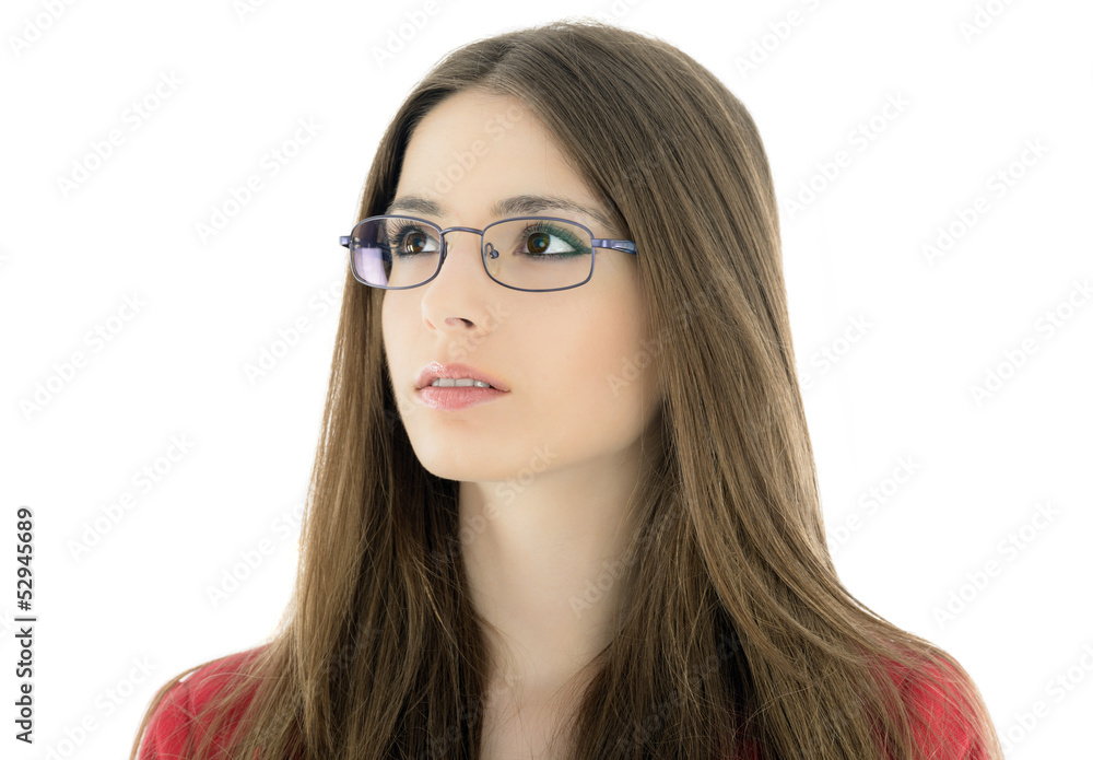 Portrait of businesswoman in red suit isolated on white backgrou Portrait of businesswoman in red suit isolated on white backgrou