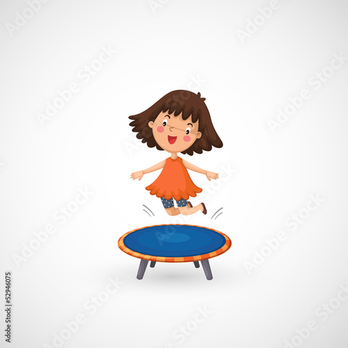 illustration of isolated a girl jumping on a trampoline
