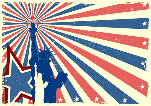 Statue of Liberty on patriotic grungy burst background