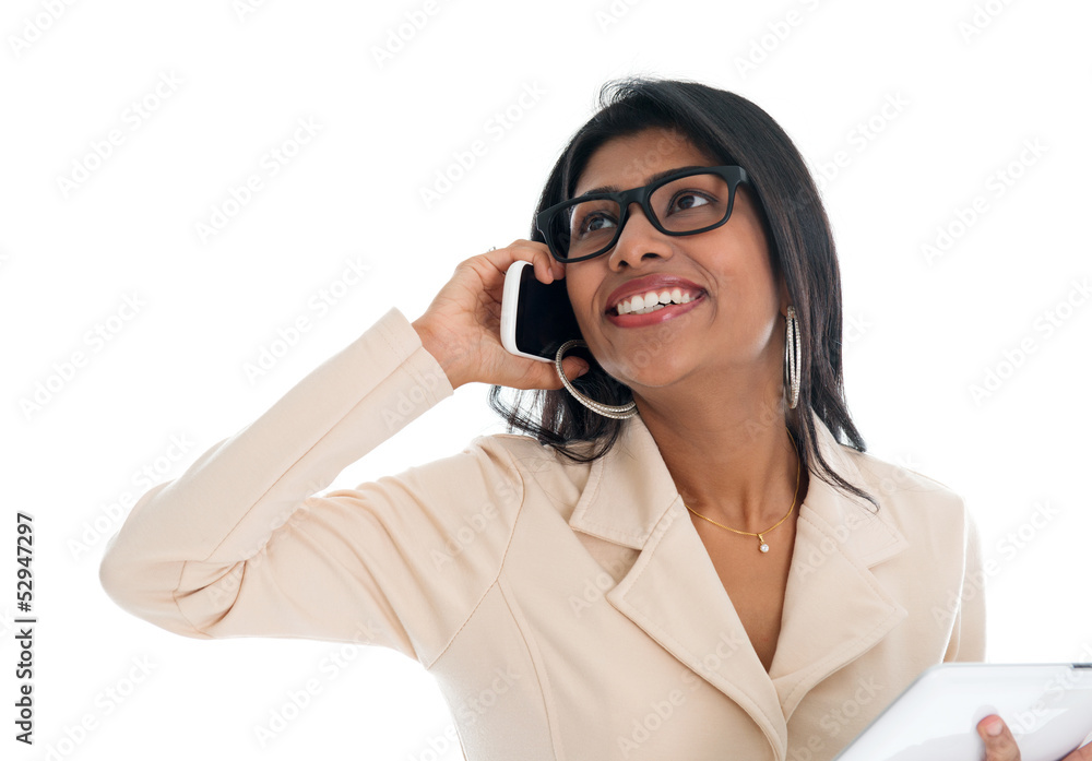 Indian woman on the phone.