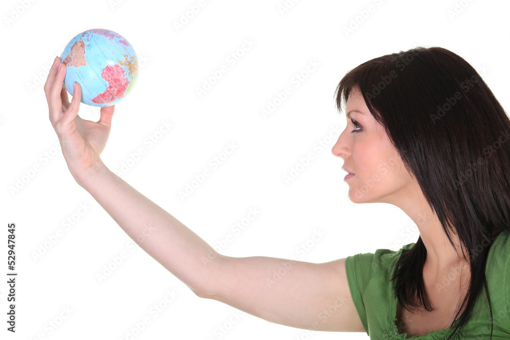 Woman in green reaching out to the world Woman in green reaching out to the world