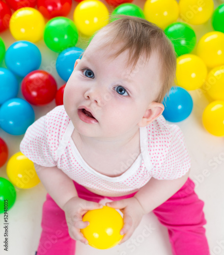 Top view of baby girl playi...