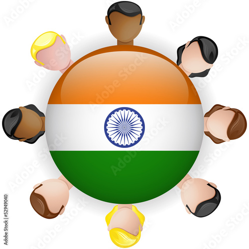 India Flag Button Teamwork People Group