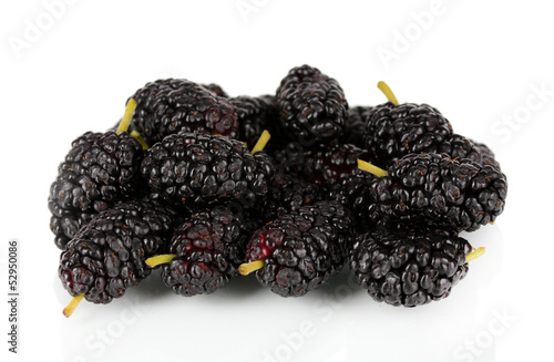 Ripe mulberries isolated on white