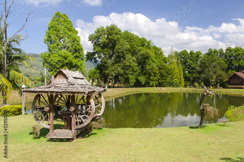 Pavilion classical garden fish pond surrounded