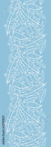 Vector white on blue feathers vertical seamless pattern