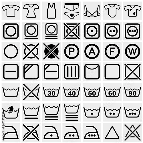 Washing symbols vector icon set on gray