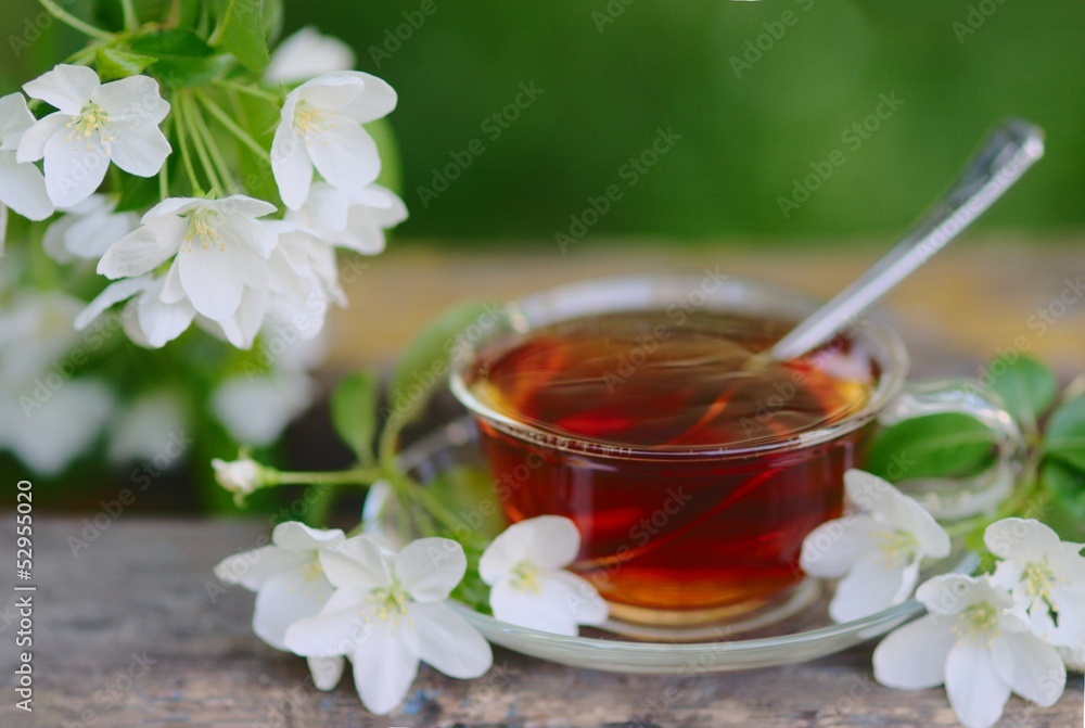 Herbal Cup of tea with apple-tree flower Herbal Cup of tea with apple-tree flower