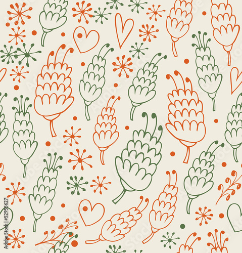 Decorative pattern with flowers and hearts