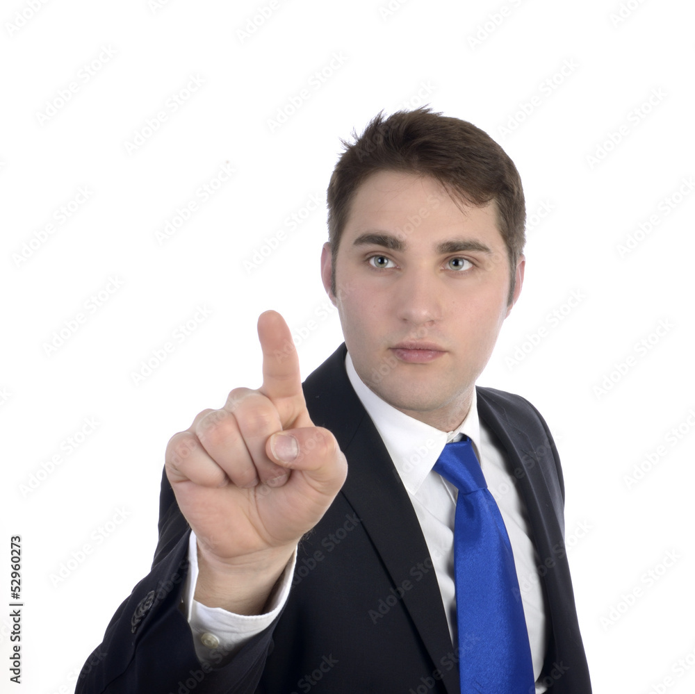 Junger Geschäftsmann drückt auf Touchscreen / zeigt mit Finger Junger Geschäftsmann drückt auf Touchscreen / zeigt mit Finger