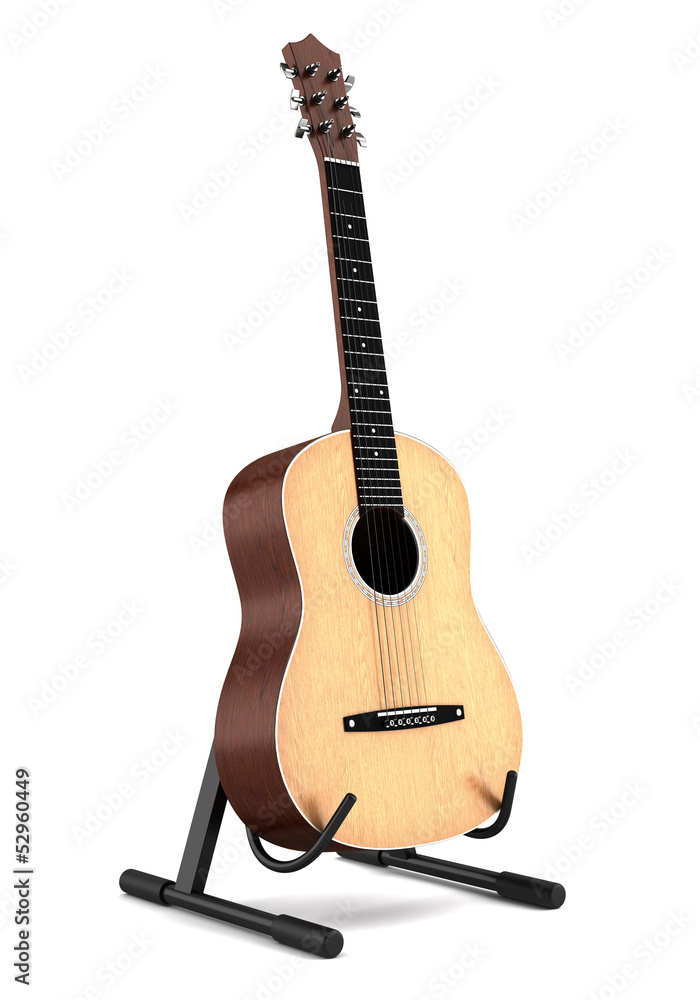 Obraz premium acoustic guitar on stand isolated on white background